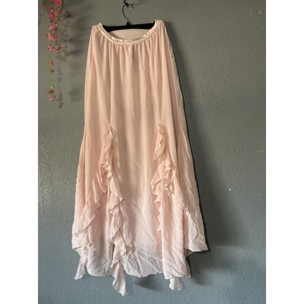 Thirty/Thirty L.A. Blush Pink Ruffle Lace High Low Maxi Skirt Size S Boho - Image 6