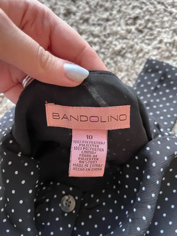 Bandolino Ruched Polka Dot Button Down Tank Top Black Size 10 - Image 5