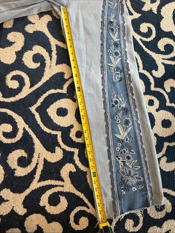 Bayeas Los Angeles High-Waist Light Blue Embroidered Wide-Leg Jeans New - Image 13