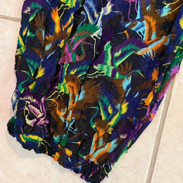 Anthropologie Tiered Balloon Pants Sheer Colorful Crane Drawstring Boho Small - Image 5