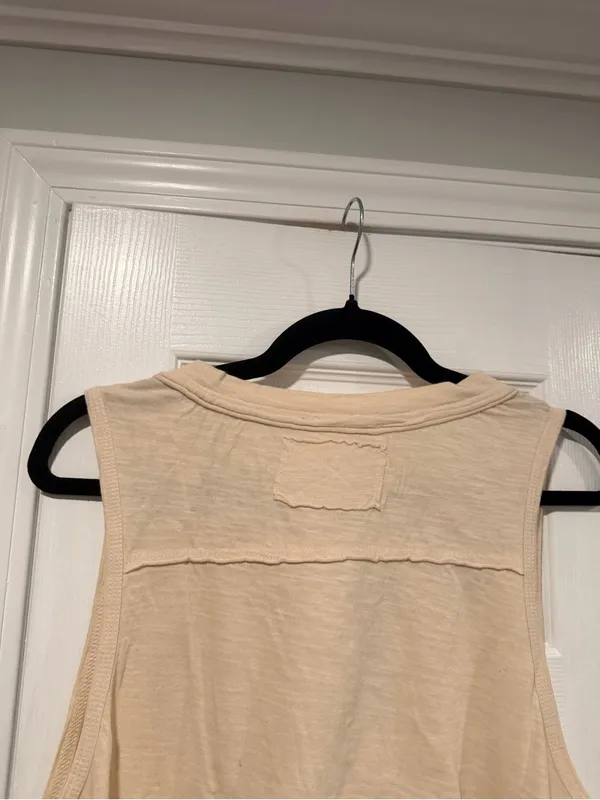 NWT Free People We The Free Size S Sleeveless Henley Tank Top Cream Raw Hem Boho - Image 11