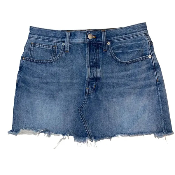 Madewell Womens 28 Rigid Denim‎ Relaxed Mini Skirt in Rosehill Wash Blue Raw Hem - Image 2