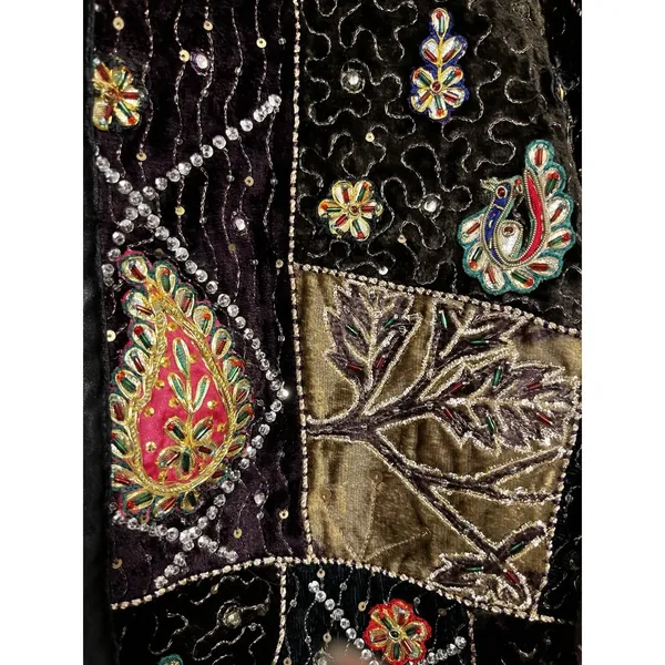 Vintage Velvet Patchwork Embroidered Jacket Black Size M - Image 3