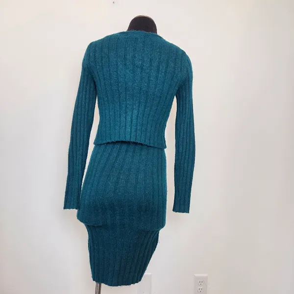 Happily Grey Sweater Dress Cardigan Set Aqua Teal Blue Cozy Loungewear Preppy S - Image 5