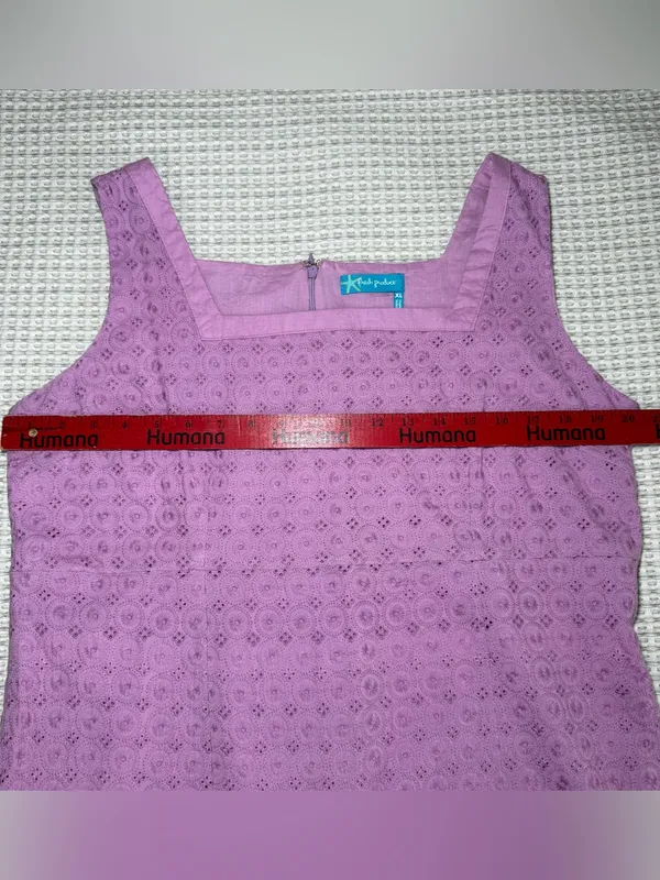 Fresh Produce Dress XL Cotton Eyelet Square Neck Tank Beach Cottage Core Purple - Image 3