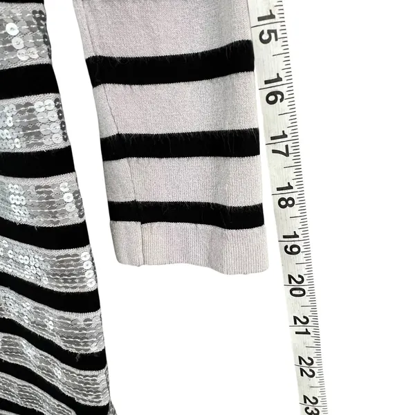 Renee C Sequin Sweater Dress Womens M‎ White Black Stripe Silver Party Holiday - Image 11
