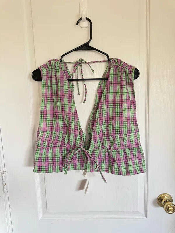 Free People NEW Linus Plaid Crop Top - Image 2