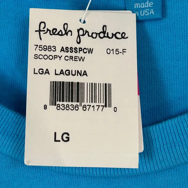 Fresh Produce Womens Scoopy Crew T-Shirt‎ Blue Beach Umbrella Graphic Large NWT - Image 6