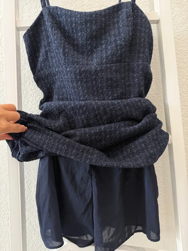 Abercrombie & Fitch Navy Tweed Mini Dress XS Tall Adjustable Straps - Image 4