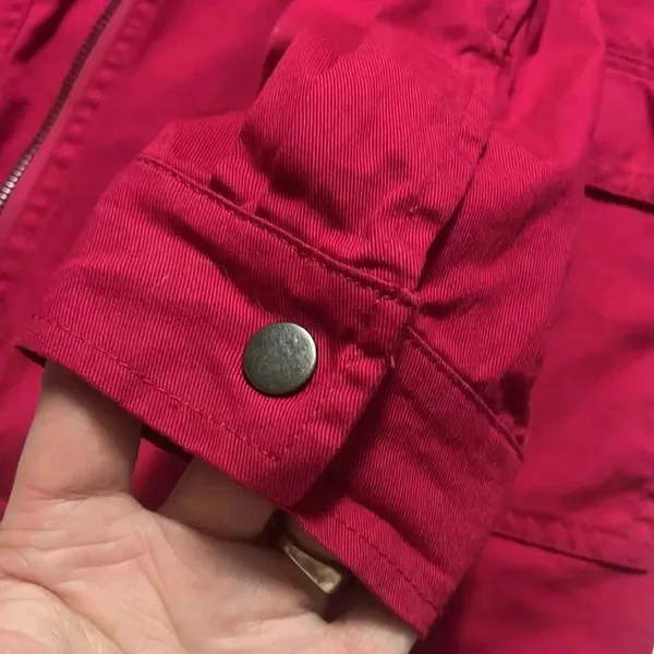Flawed barn jacket 100% cotton utility chore jacket denim button down zipper Red Size M - Image 5
