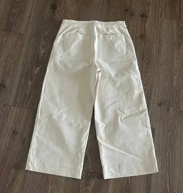 Loft Wide Leg Cropped Cream Sailor Pants with Button Detailing - Size 27 / 4 Petite - Image 3