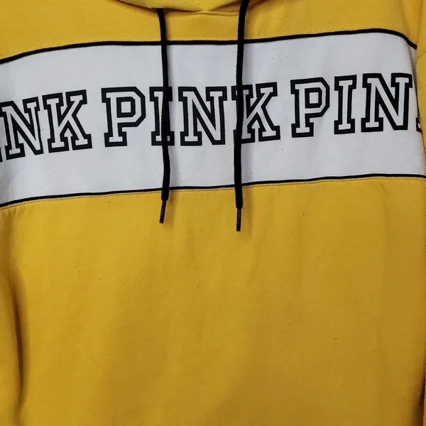 Victoria's Secret Pink hooded hoodie yellow pullover sweatshirt sz Medium - Image 2