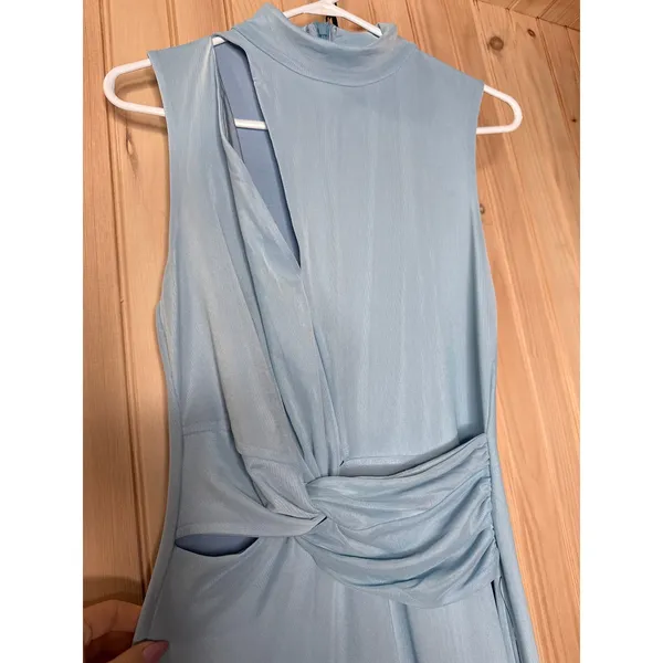 NWT Lulus Kamara Light Blue Mesh Cutout Knotted Midi Dress Party Holiday Size M - Image 4