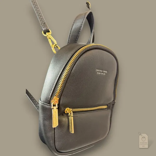 Black Mini Backpack Convertible Crossbody Bag | Gold-Tone Hardware - Image 3