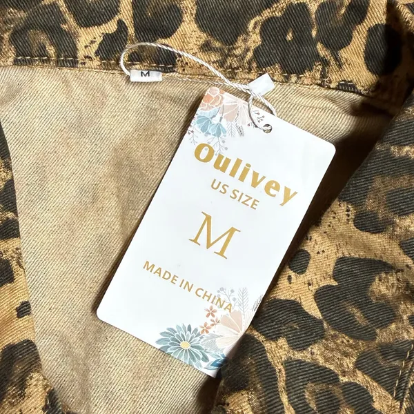 Oulivey Womens Medium Oversized Cheetah Print Denim Vest Animal Print Sleeveless - Image 6