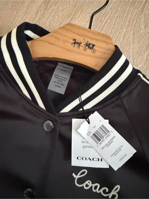 NWT Coach Reversible Signature C Varsity Bomber Jacket Black White Size S CAH06 - Image 5