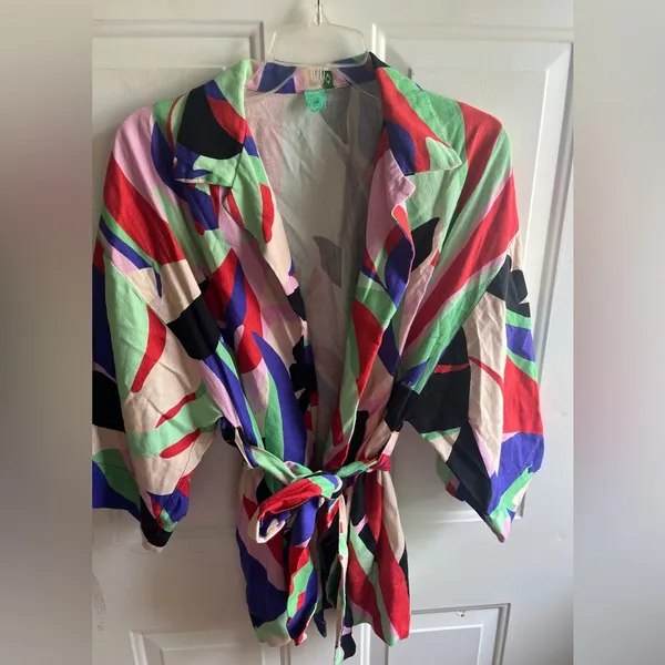 Farm Rio Women's Fresh Foliage Colorful Print Tie‎ Waist Casual Jacket Kimono XS - Image 6