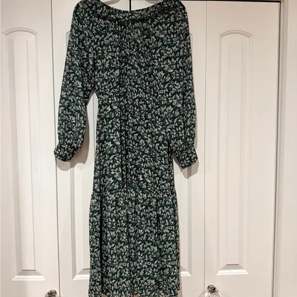 Madewell Green Floral Midi Dress | Size XS |‎ Long Sleeve - Image 6