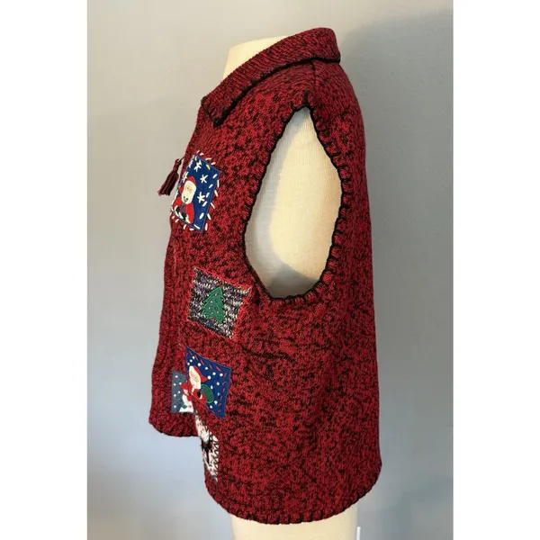 Erika VTG Ugly Christmas Sweater Vest‎ Red Size LG Embellished Zip Embroidered - Image 9