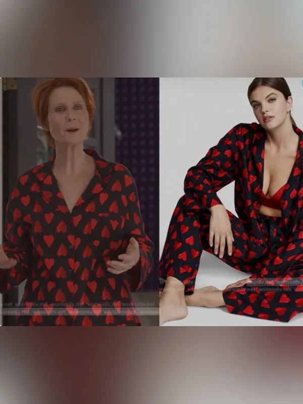 Victoria’s Secret Black Red Heart pattern Button Up cozy Flannel pajama Set SM - Image 2