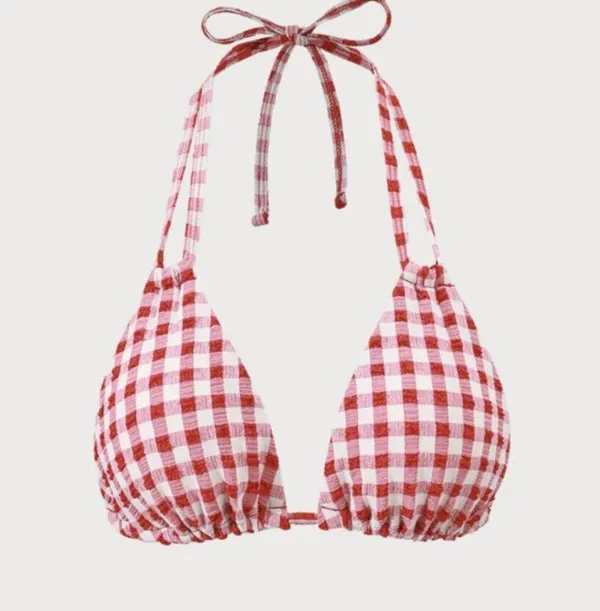 BERLOOK Red Plaid Double Strap Triangle Bikini Top ONLY 38 Size M - Image 7