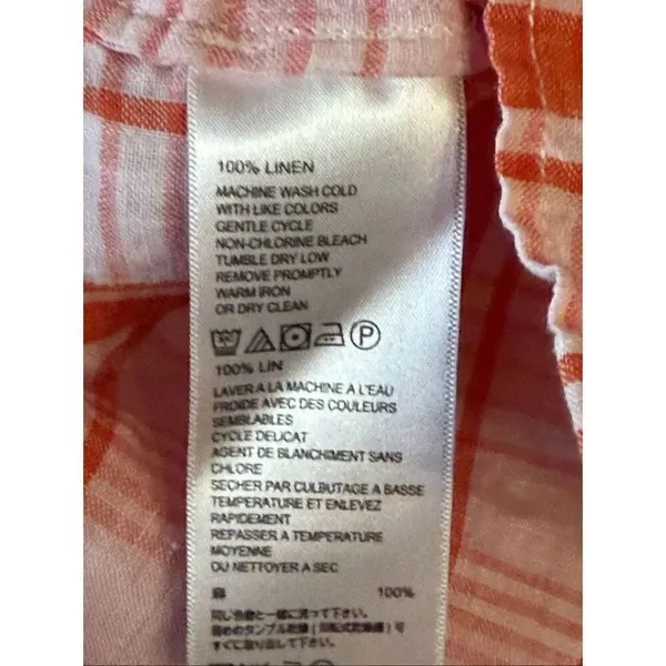 Tommy Bahama Women’s Orange Plaid Linen Long Sleeve Button Up Shirt Size XS (668 - Image 6