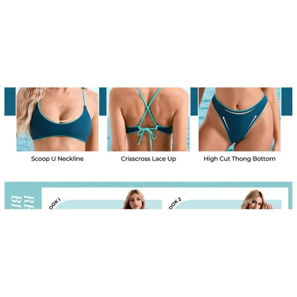 SUUKSESS High Waisted Thong Bikini Set Reversible String 2 Piece Swimsuit MEDIUM - Image 9