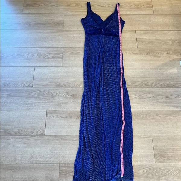 Mac Duggal Blue Sequin Beaded Sheath V-Neck Sleeveless Prom Formal Dress - Image 9