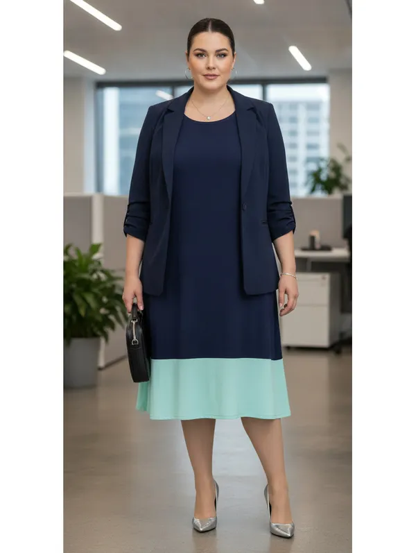 Blu Sage Colorblock Sleeveless Shift Dress Navy Mint Plus Size 16W Professional - Image 5