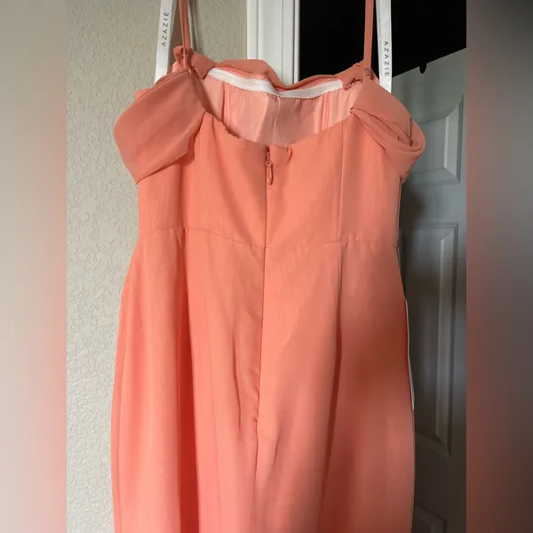 AZAZIE Off-Shoulder Coral Evening Gown with Thigh Slit - Image 8