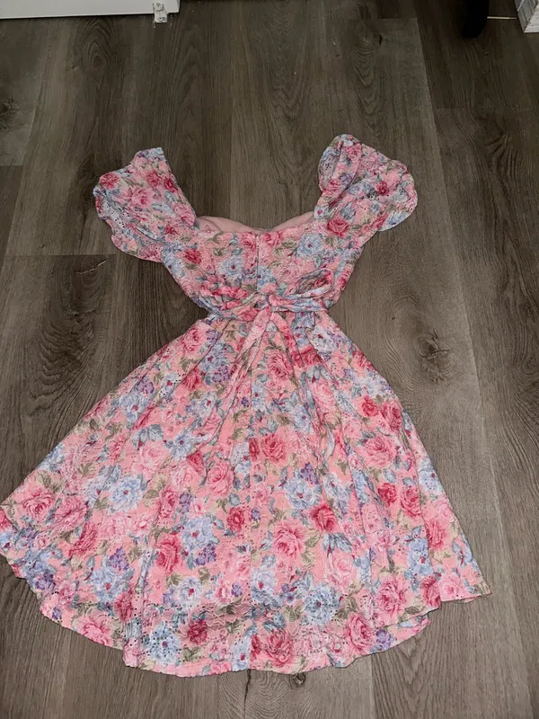 Pink floral dress with blue purple pink flowers - Image 2
