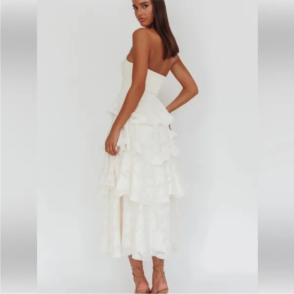 Here Comes The Sun Giavana Strapless Layered Midi Dress Floral Embossed - Image 2