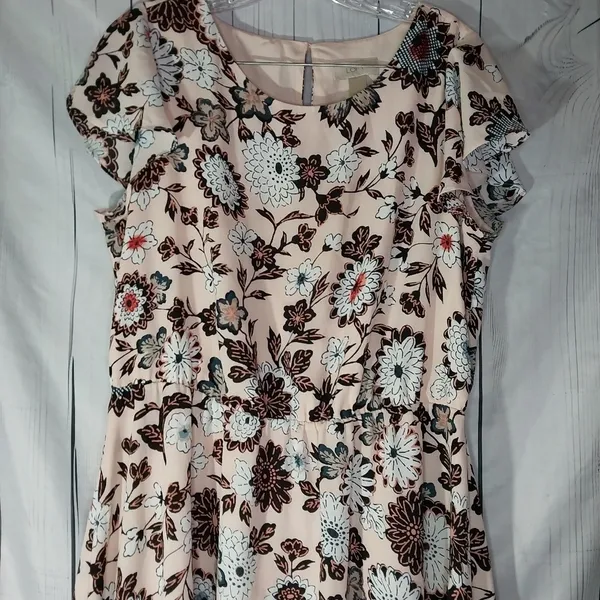 Loft Pink Floral Flutter Sleeve Boho Feminine Dress Size L - Image 3