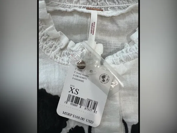 Free People White Button-Front Blouse with Black Floral Embroidery - Image 7