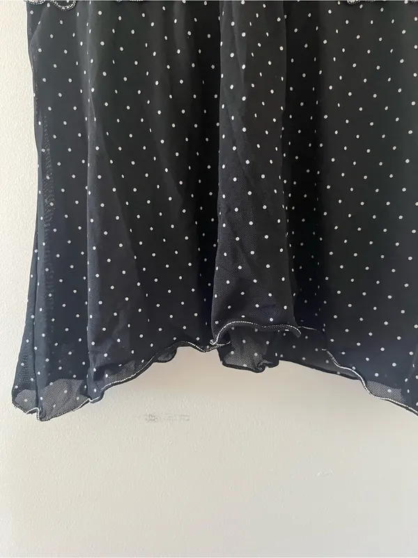 Vintage Black Polka Dot Babydoll Top Small Sleeveless Empire Waist 2000s - Image 4