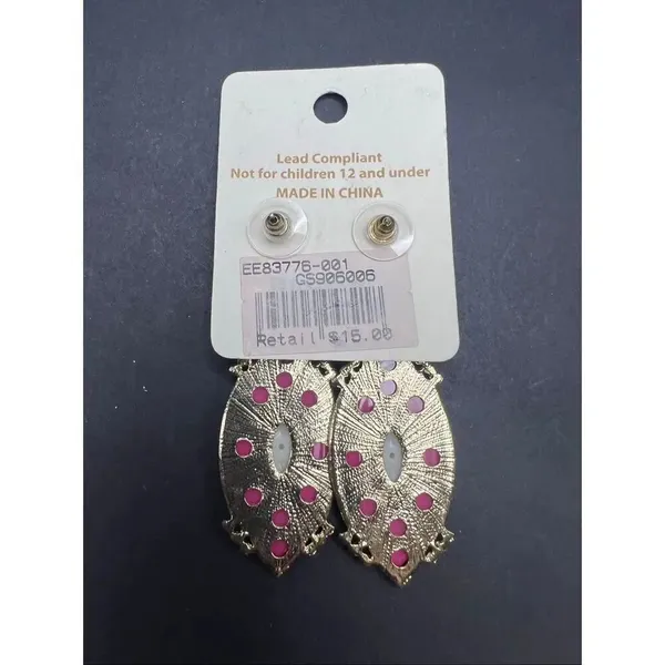 New! Ella Euro Pink Marquise Gold Tone Faux Pearl Earrings - Image 2