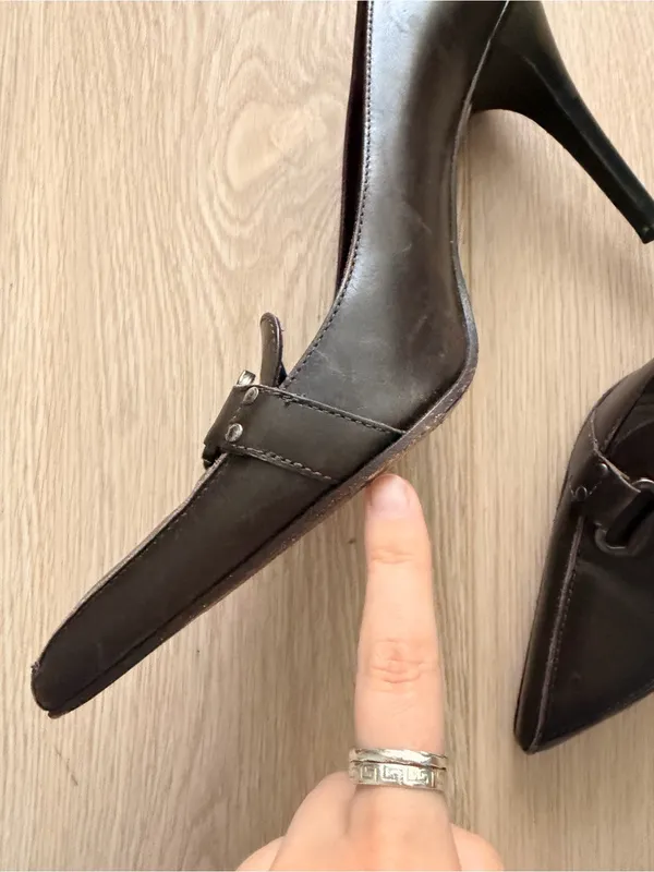 Via Spiga Brown Leather Pointed Toe Buckle Heels - Image 4