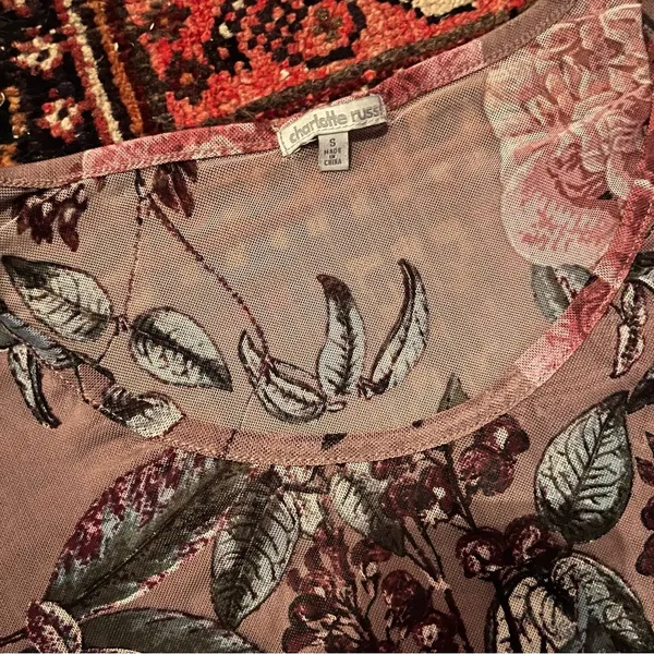 Charlotte Russe Mesh long sleeve purple floral top - Image 3