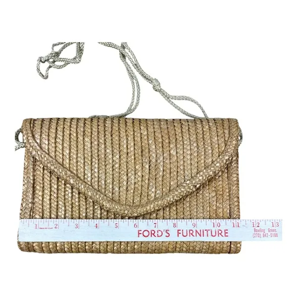 Vintage Woven Straw Crossbody Bag Tan Envelope Flap Boho Summer Hong Kong - Image 4