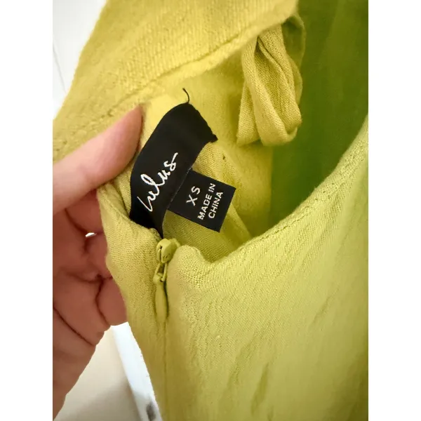 Lulus‎ Ruffle High-Low Midi Dress Women XS Chartreuse Lime Green Tie Back Boho - Image 6