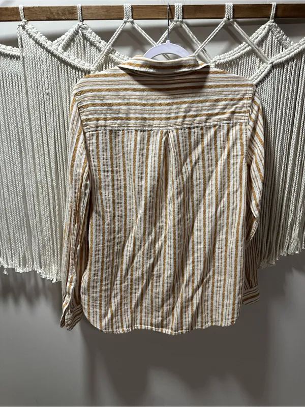 Lucky Brand Cream and Brown Striped Button-Down Shirt - Image 4