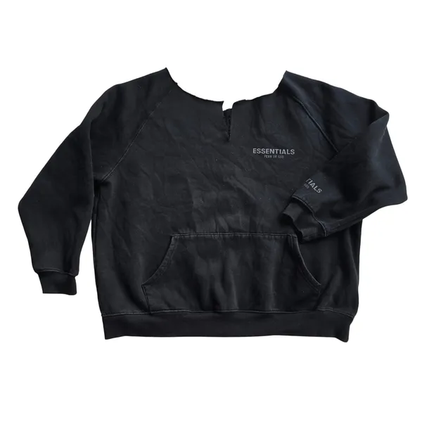 Fear of God -877 Essentials Black Raw Cut Notch Neck Sweatshirt‎ Logo FOG XL - Image 3
