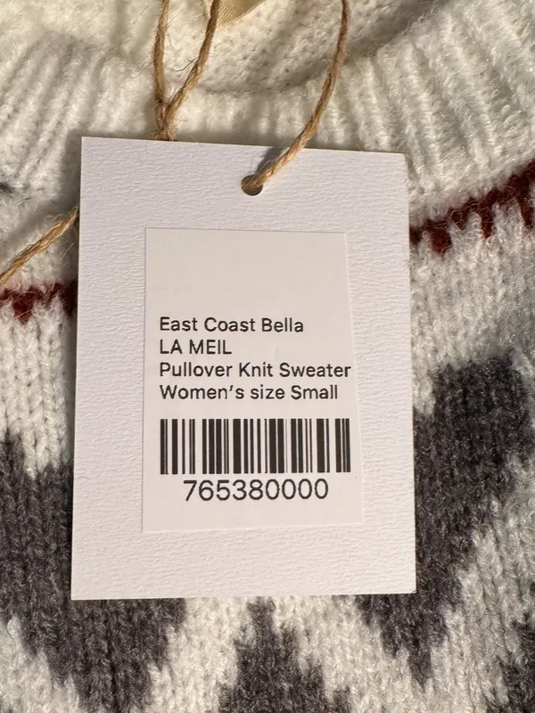 LA MEIL Knit Sweater Women’s Size Small Fair Isle Boho Pullover Cream Gray New - Image 6
