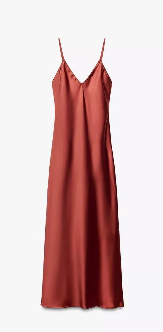 Zara maxi dress cognac rust satin slip midi casual summer - Image 6