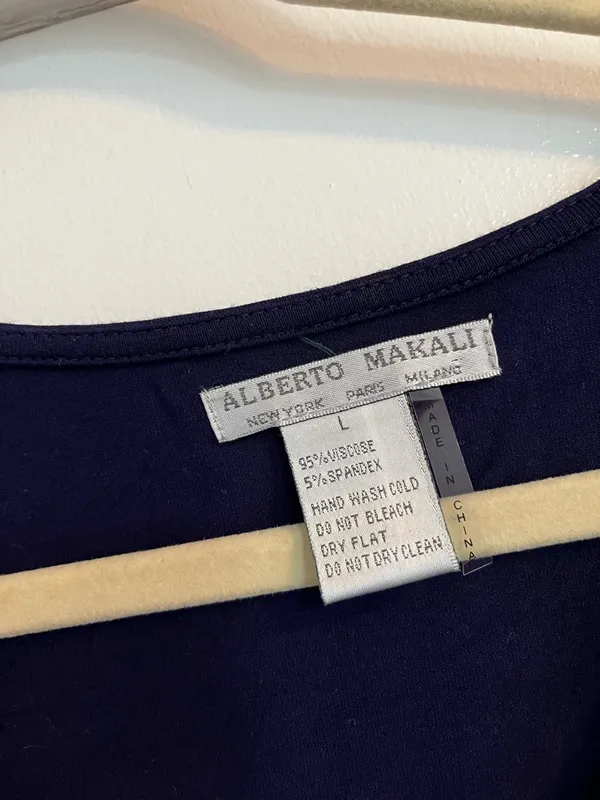 Alberto Makali Navy blue mini dress mirror sequin decal long sleeve ruched large - Image 2