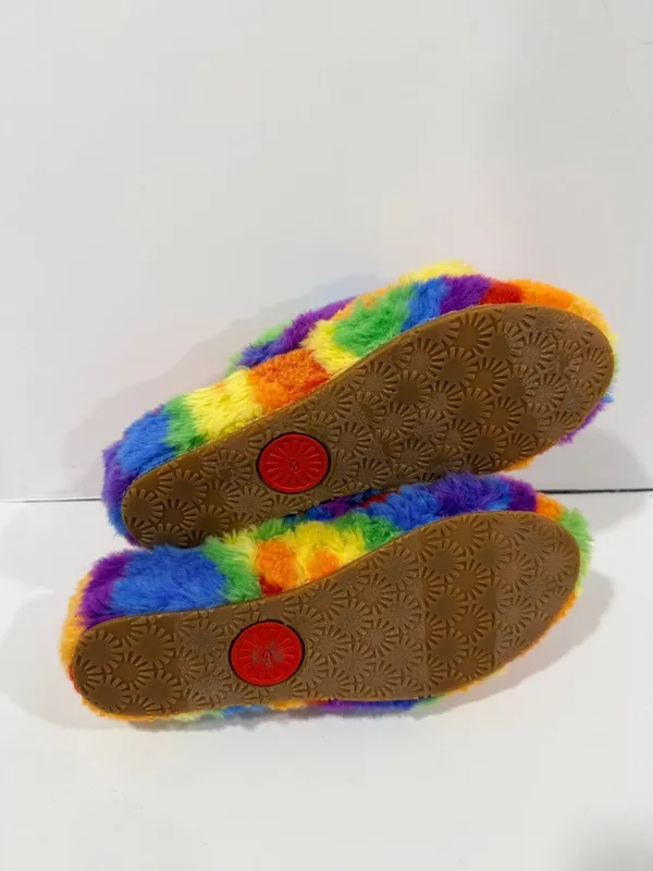 UGG Fluff Yeah Slide Rainbow Multi Color Shearling Slingback Sandal Size 7 Women - Image 3