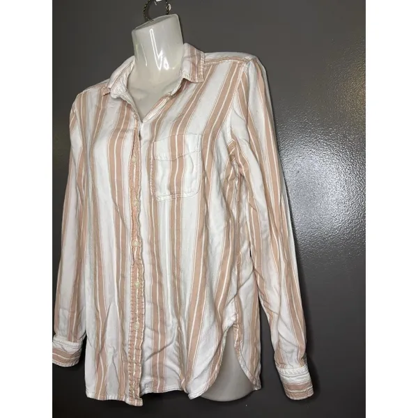 American Eagle Outfitters Shirt Womens XS White Stripe Button Long Sleeve Top - Image 4