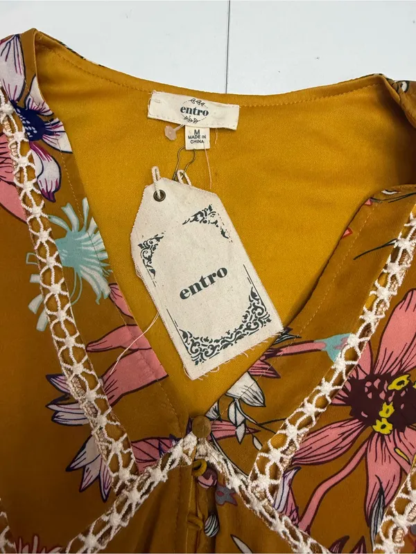 entro Mustard Floral V-Neck Mini Dress size M - Image 8