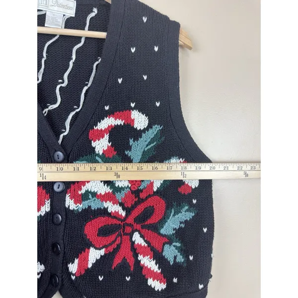 Vintage id Distinctions Christmas Sweater Vest Women’s L Candy Cane Embroidered - Image 8