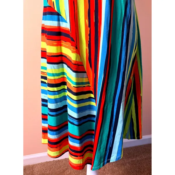 Soft Surroundings Happy Place Dress Womens Small Multi NWT Striped V-Neck‎ Midi - Image 8